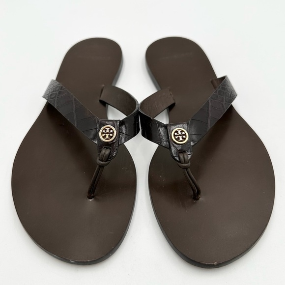 Tory Burch Manon Thong Sandal Croc Embossed Leather Flip Flop - Picture 1 of 11